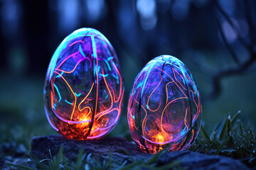 Futuristic and fantasy bright easter eggs. 