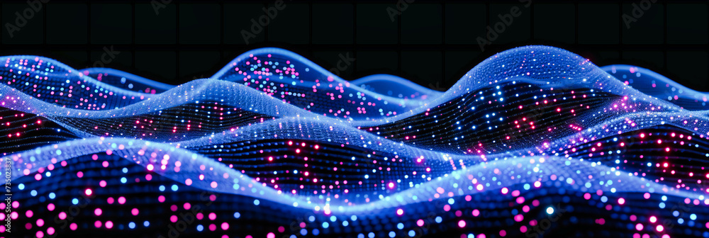 Aufkleber abstract digital blue background with futuristic wave design, glowing grid science concept, particle