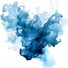 Blue sea water watercolor ink hand stroke isolated paper grain texture vector stain on white background for design, decoration