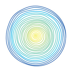 Abstract hand-drawn colorful Spiral graduating from yellow to blue isolated on a Transparent background. Vector illustration