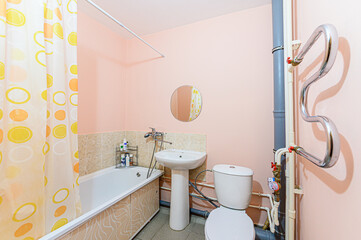 interior apartment room bathroom, sink, decorative elements, toilet. WC, sanitary unit, wash room