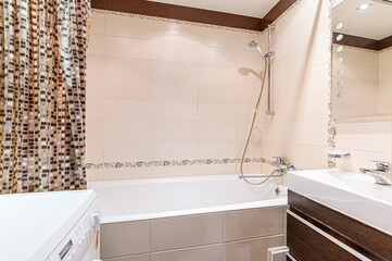 interior apartment room bathroom, sink, decorative elements, toilet. WC, sanitary unit, wash room