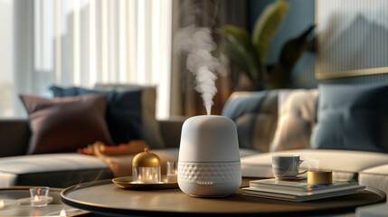 humidifier on a table in a living room at home - obrazy, fototapety, plakaty