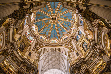 The dome of the Cathedral of the Incarnation (Catedral la Encarnacion), Granada, Andalusia, Spain. The construction of the cathedral began in 1518 at the heart of the old Muslim Medina.