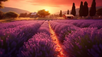 Crédence de cuisine en verre imprimé Violet . landscape Lavender field at sunset