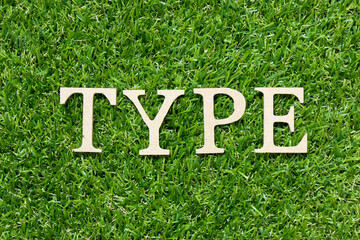 Wood letter in word type on green grass background