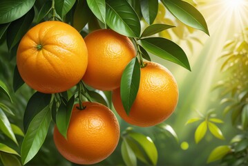 ripe oranges on a lush tree, promising freshness and flavour by ai generated