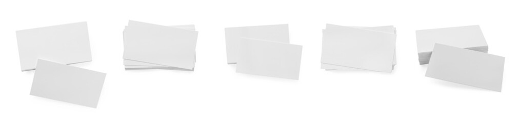 Many blank business cards isolated on white, set