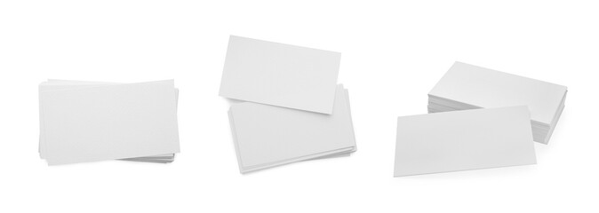 Many blank business cards isolated on white, set