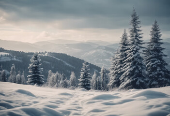 Naklejka premium winter beauty there are fir trees covered in white snow