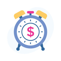 Business time, financial period, time is money icon in flat style
