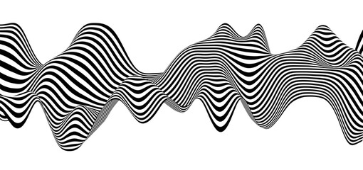Abstract background with wave lines. Dynamic abstract vector design. 3D optical illusion- line art. Curved smooth shape on white background.