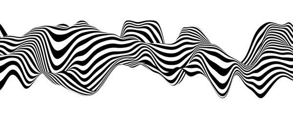 Abstract background with wave lines. Dynamic abstract vector design. 3D optical illusion- line art. Curved smooth shape on white background.