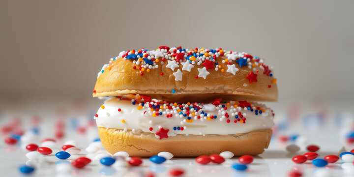July 4th independent day pastry bbakery product with USA flag color candy and candy stars patriot colors