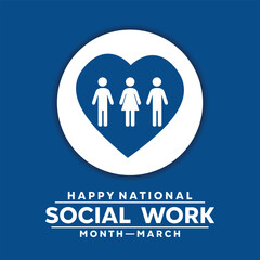 National Social Work Month. People and heart. Card, banners, posters, social media and more. 