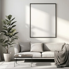 Photo frame mockup template for a living room with a minimalist style
