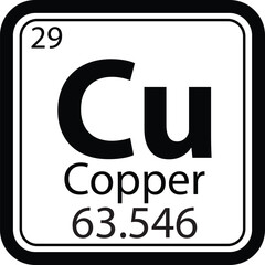 Copper Cu chemical icon. The chemical element of the periodic table symbol. atomic number sign. flat style.