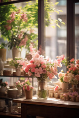 Fototapeta na wymiar Spring, Happy Easter flowers background. Mother's Day. International Women's Day card. Flower Shop