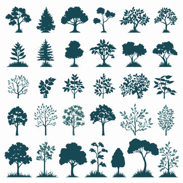 Tree silhouette set vector illustration collection