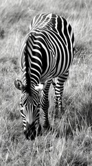 Fototapeta na wymiar Elegant Black and White Zebra foraging in the Grasslands AI Generated