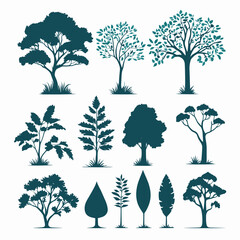 Tree silhouette set vector illustration collection