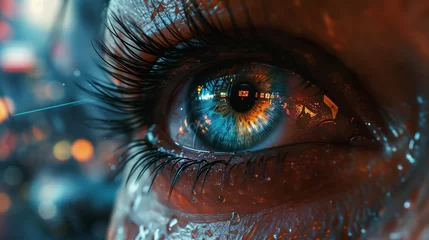 Fotobehang eye in a cyberpunk setting © Kanchana