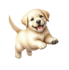 Running playful Golden Retriever puppy. Watercolor illustration on white background