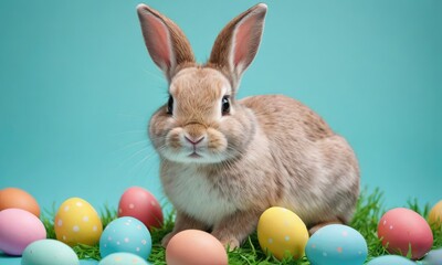Fototapeta na wymiar Bunny Bloom Bonanza: Festive Pastel Easter Delight