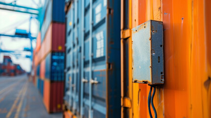 A closeup of a smart container with sensors and tracking devices visible representing the potential for realtime monitoring and improved supply chain visibility in the future.