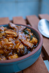 mushroom stew on restaurant table