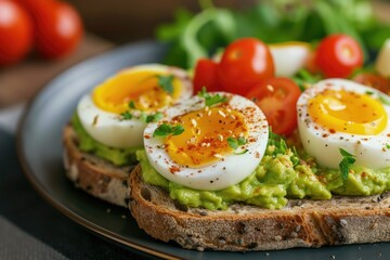 Elevate Your Breakfast: Toast with Creamy Avocado, Eggs, and Cherry Tomatoes