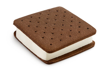 Ice cream sandwich with brown cookies isolated on white background