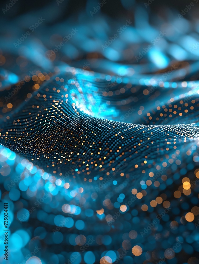 Poster futuristic circular wave in blue, abstractly representing big data, digitally rendered in 3d.