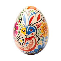 An easter egg decorated with a hand-painted easter bunny isolated on a transparent background
