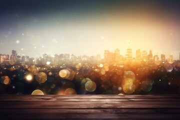 Abstract bokeh background with panoramic view and double exposure border banner. Generative AI - obrazy, fototapety, plakaty