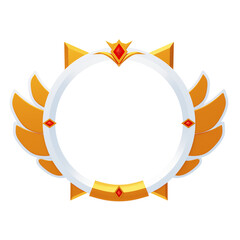 Whimsical Elegance: A White Ring and Gold Wing Tier Frame Unveiled in 3D .3d illustration, 3d element, 3d rendering. 3d visualization isolated on a transparent background