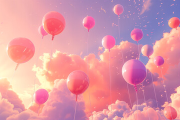 Fototapeta premium balloons in the sky, sky in balls, joy, holiday, festive mood, balls in the clouds, air cloud, balls flying, colorful balls in the sky, unusual balls, beautiful balls, magical mood, nature in balls