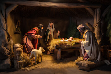 Fototapeta na wymiar christmas nativity scene made by midjourney