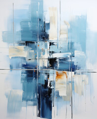 Abstract oil painting in blue tones.