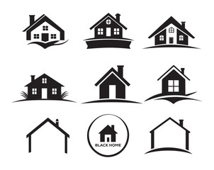 Set of black home logo construction logo design vector 