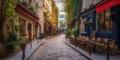 Fototapeta na wymiar Charming neighborhood in Paris, France with stunning Parisian buildings and iconic landmarks.