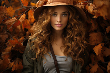 Сaptivating image of woman with long, flowing hair gracefully wearing an exquisite hat, exuding an air of serenity.