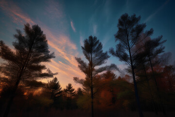 Naklejka premium sunset in the forest made by midjourney