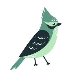 Cute green bird on white background flat graphics. spring animal character