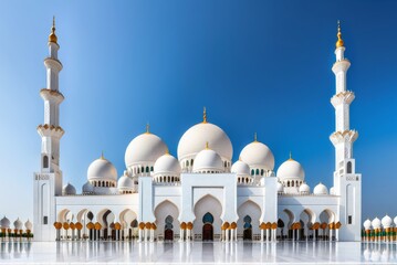 Fototapeta na wymiar Showcase Sheikh Zayed Grand Mosque's splendor under clear blue sky by ai generated