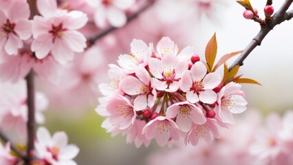 cherry blossoms adorned with a delicate color filter create a serene Sakura season background