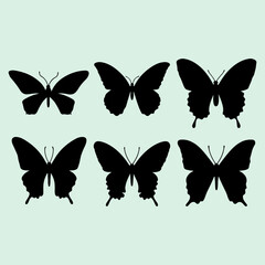 Butterfly black silhouette Cute flying butterfly icons and vector illustration