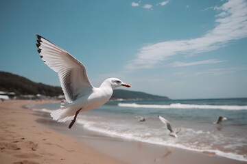 Fototapeta na wymiar seagull on the beach made by midjourney
