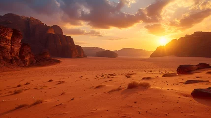 Foto op Canvas Scenic view of the arid Wadi Rum desert in southern Jordan, known as the Valley of the Moon. © ckybe