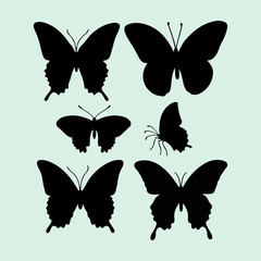 Butterfly black silhouette Cute flying butterfly icons and vector illustration